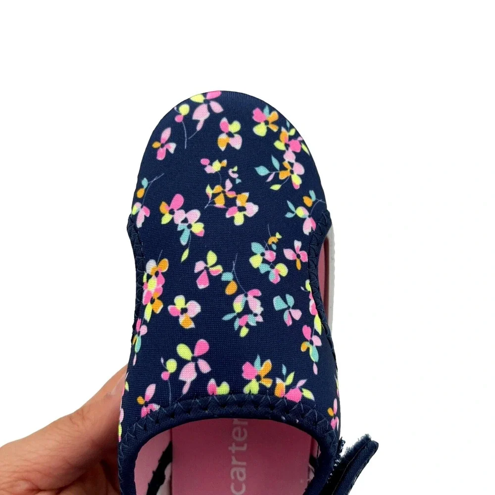 Carters Toddler Girls‎ Closed Toe Sandals Size 8 Navy Pink Floral Print Slip-on
